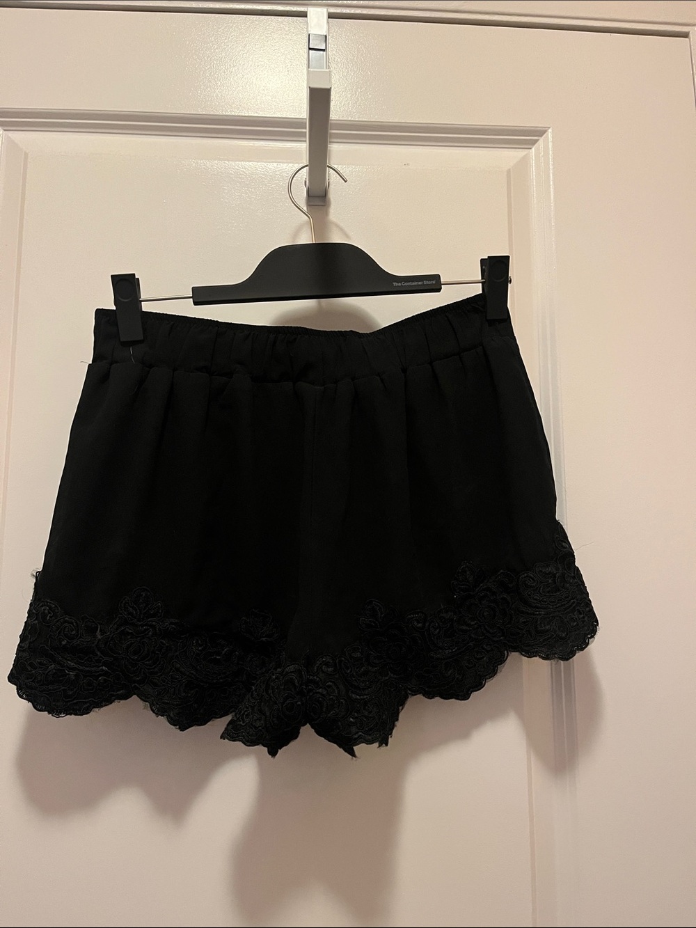Foreign Exchange Black Lace-Hem Shorts